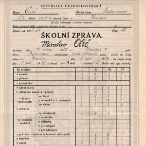 Vysvědčení M. Oliče z 5. třídy základní školy (1934)