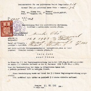  „Osvědčení o nežidovském rodovém původu“ M. Oliče (1942)