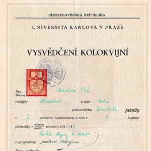 Potvrzení o složení zkoušky z dějin antického Řecka u prof. Dobiáše (1947)