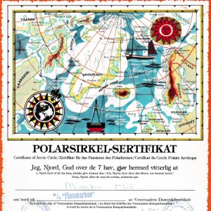 Certifikát o absolvování cesty za polární kruh v Norsku (1986)