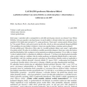 Laudatio profesoru Oličovi při předávání Ceny města Dobříše (2008) 1/2